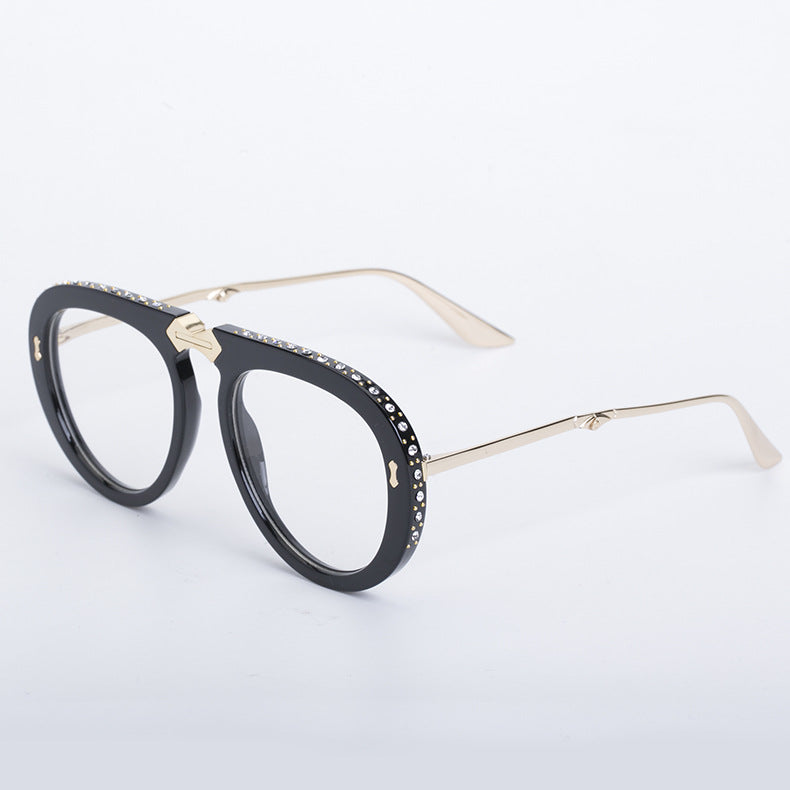 Diamond-Encrusted Foldable Sunglasses for Women Fashionable Internet Celebrity Style Sunglasses Artistic Bare-Faced Glasses Toad Glasses sunglasse