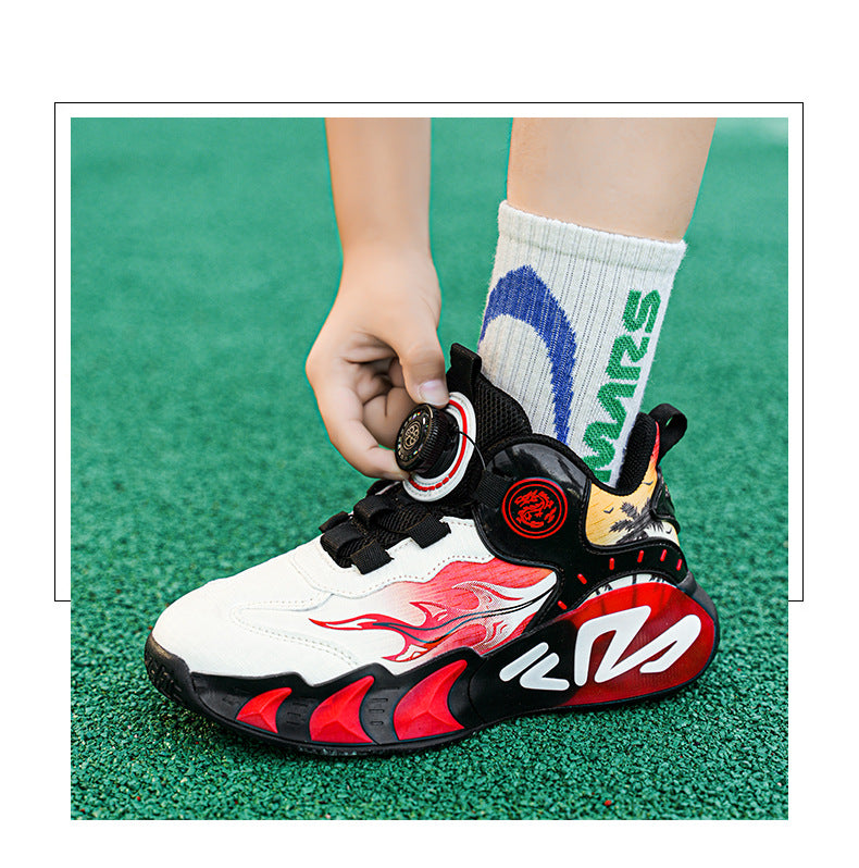 Chinese Style Girls' Shoes2025Autumn New Mesh Breathable Running Sports Shoes Children's Anti-Slip Wear-Resistant Basketball Shoes