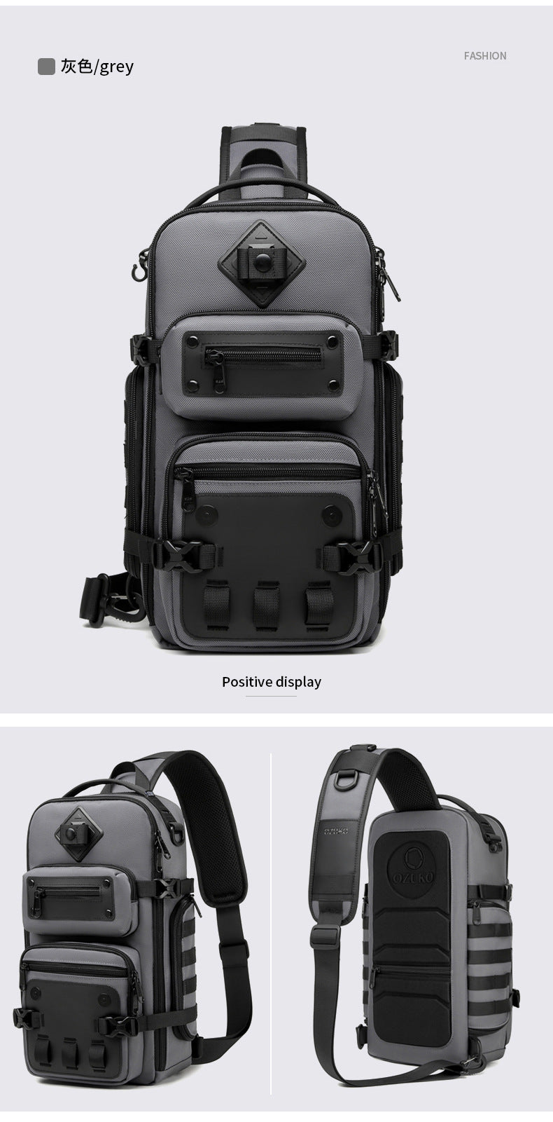 OZUKO Tactical Chest Bag Men's Crossbody Bag Shoulder Bag Men's Outdoor Sports Waterproof High-Quality Men's Bag