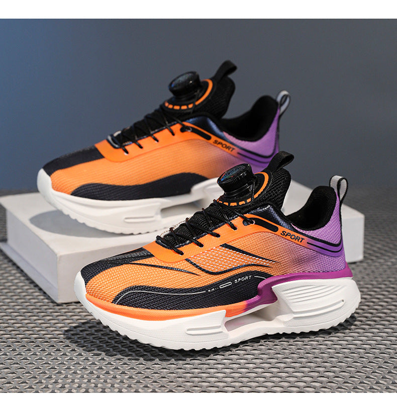 Summer Youth Breathable Mesh Rotating Button Sports Shoes Comfortable Soft Sole Men's Shoes Lightweight Non-Slip Children's Running Shoes