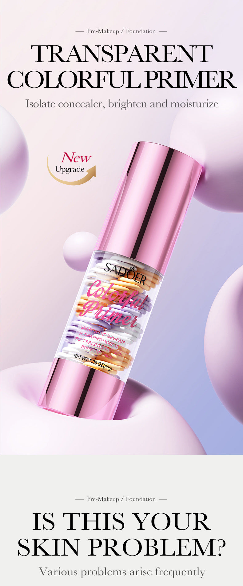 Makeup SADOER Three Color Rainbow Isolation Cream Contour Concealer Refreshing Primer  Wholesale