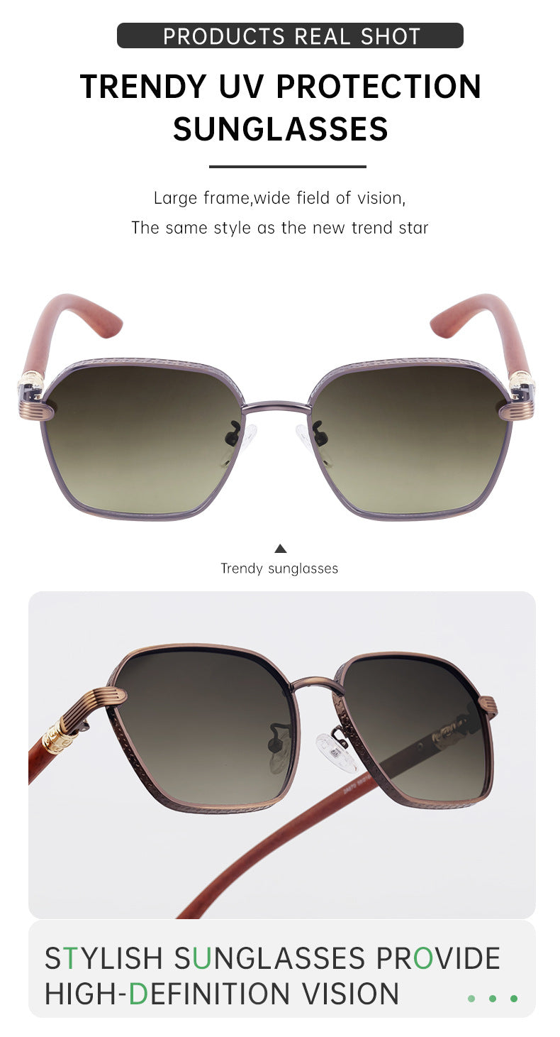 Vintage Imitation Wood Grain Temple Men's Sunglasses Outdoor Driving Square Frame Sunglasses Wholesale shades