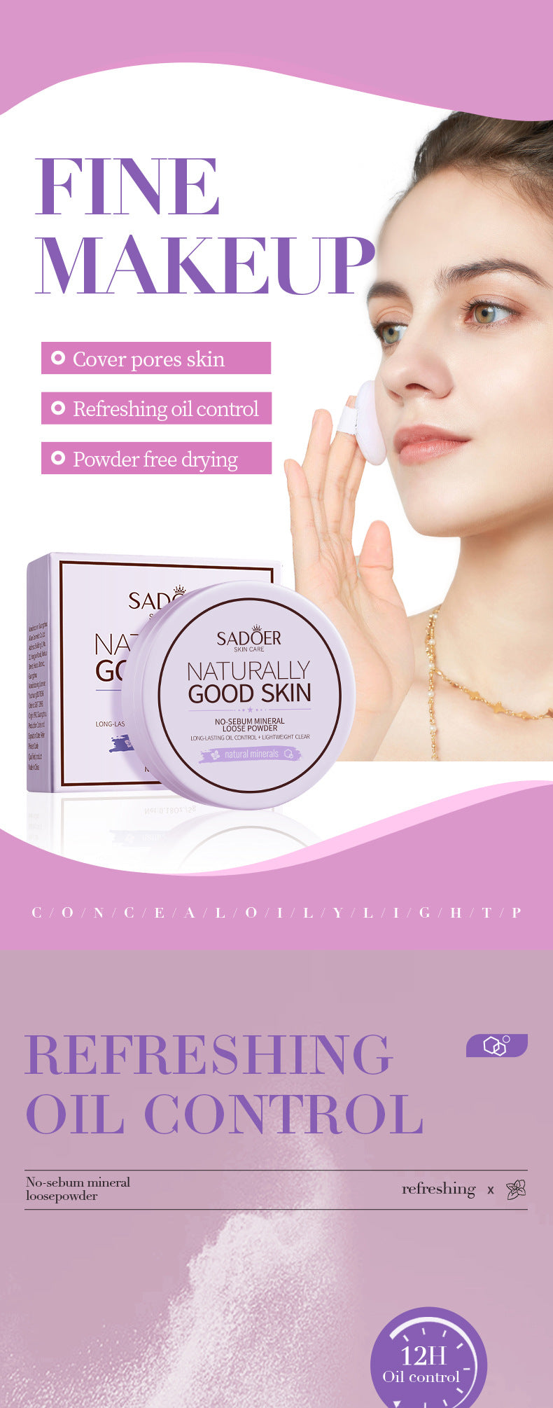 Full English Makeup SADOER Mineral Loose Powder Refreshing Lightweight Setting Concealer Powder  Wholesale