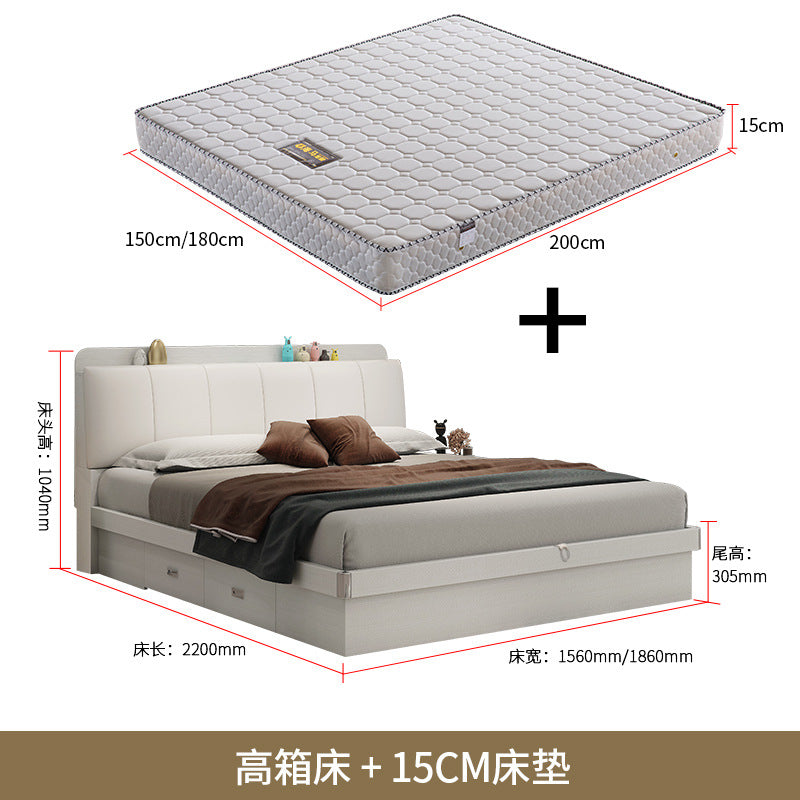 Light Luxury Master Bedroom Bed Matching Wedding Bed1.5Rice1.8Double White Leather Soft Bag High Box Storage Bed High Box Storage