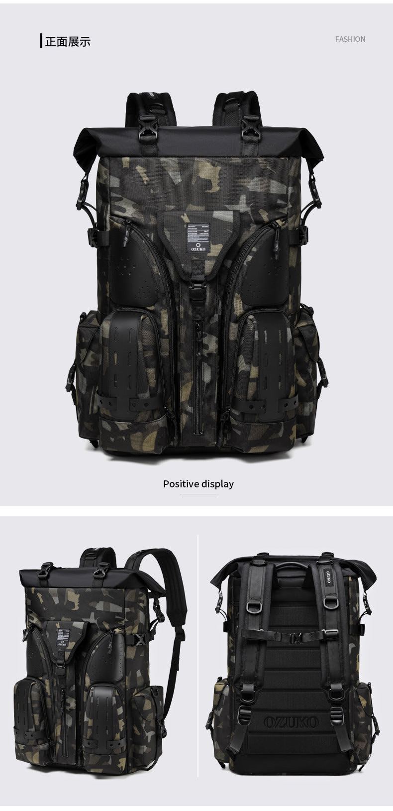 OZUKO Tactical Backpack Men's Shoulder Large Capacity Waterproof Baseball Bag Outdoor Travel Multifunctional Trendy Sports Bag