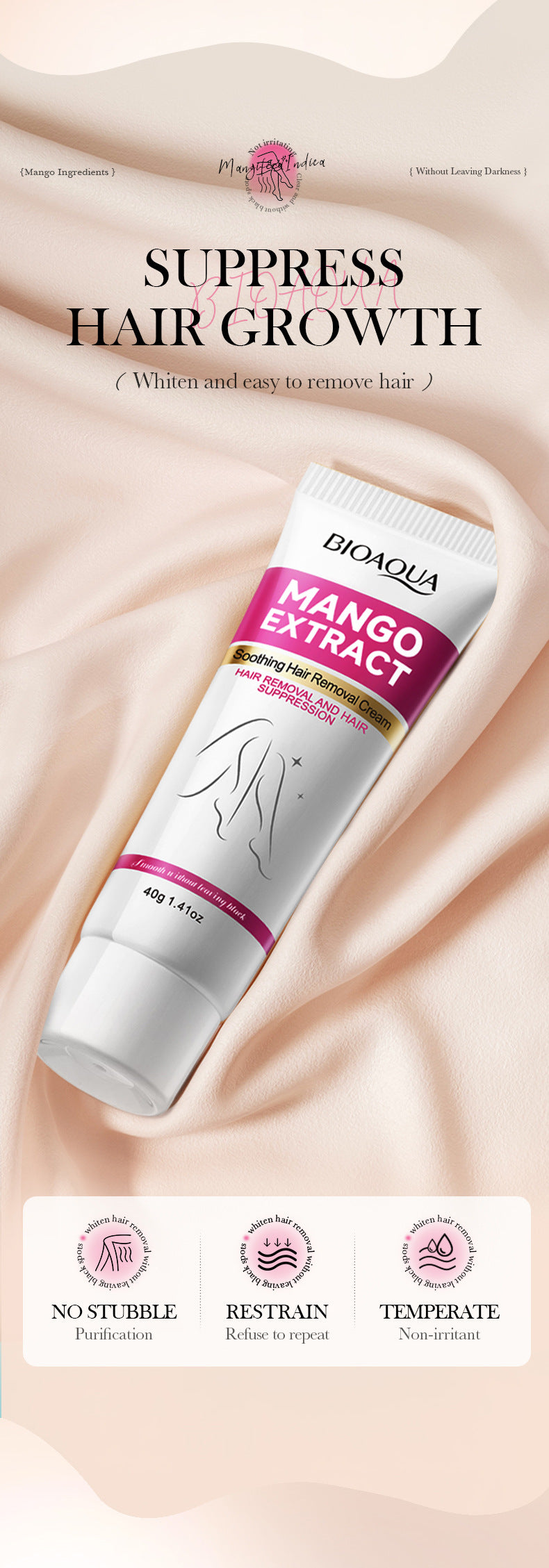 Full English Mango Soothing Hair Removal Cream40g BIOAOUA Non-irritating Underarm Hair Removal Cream  Wholesale