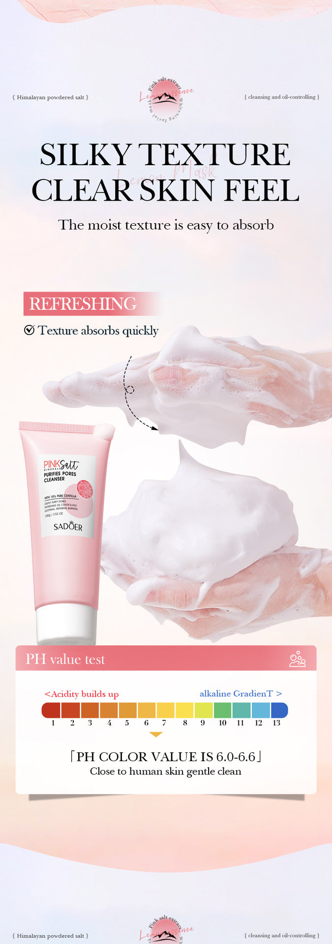 Himalayan Pink Salt Facial Cleanser SADOER Pore Cleansing Facial Cleanser Cross-Border Wholesale