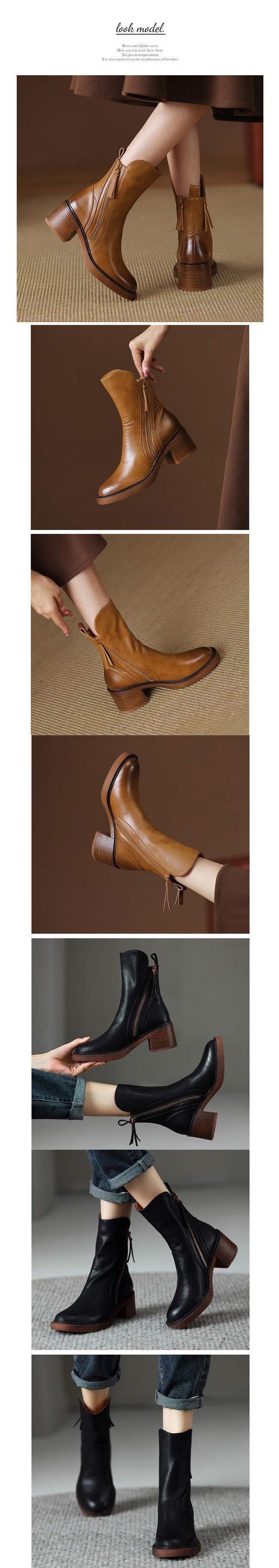 Spring and Autumn Thin Boots Thick Sole Round Toe Double Zipper Martin Boots Women's Thick Heel Platform Sole Versatile Retro Short Boots