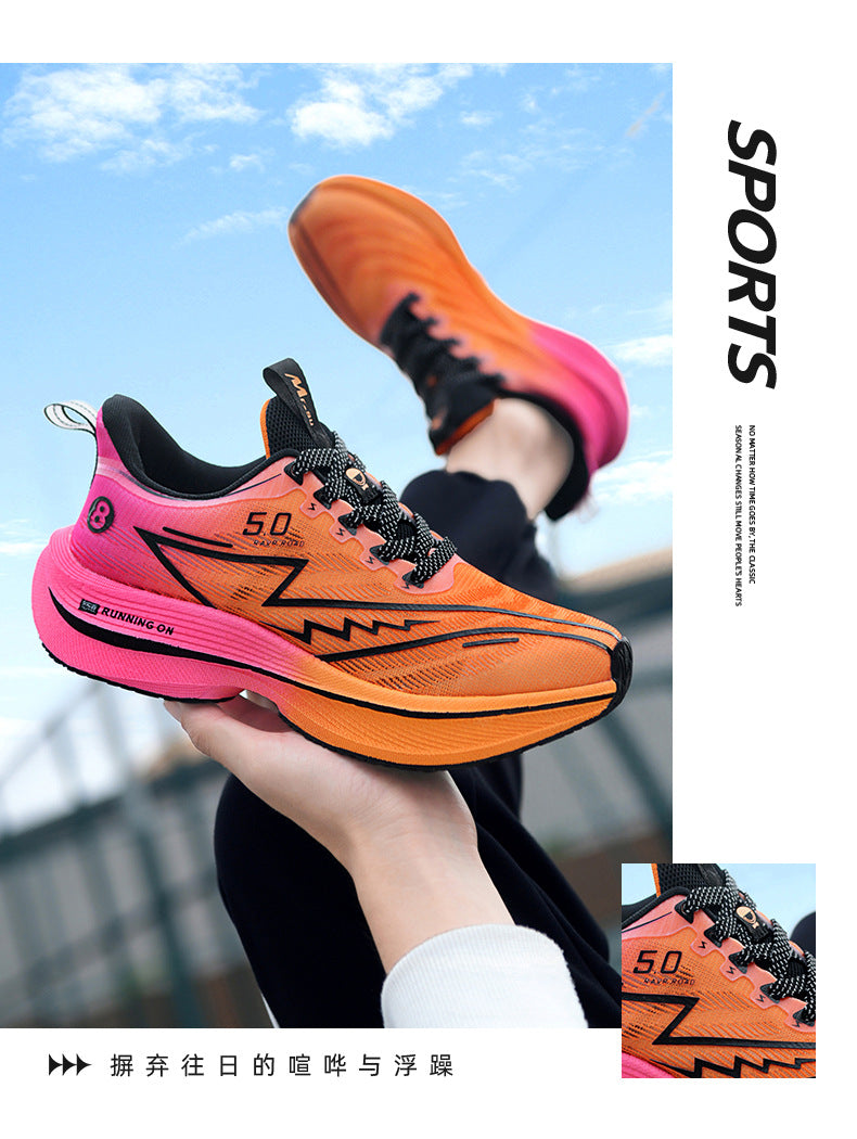 Carbon Plate Running Shoes Mesh Ultra-light Breathable Sports Shoes Men Couple All-match Casual Popcorn Running Shoes Breathable Lightweight