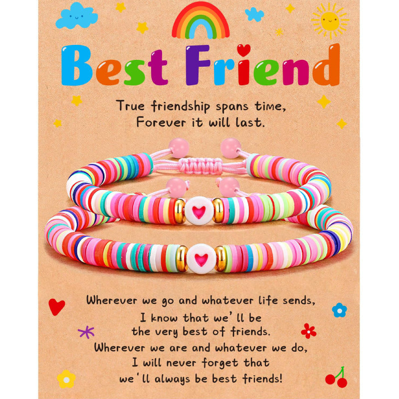 Secret Friend Card Woven Bracelet Friend Colorful Soft Clay Heart Bracelet Stretchable Women's Friendship Woven Bracelet