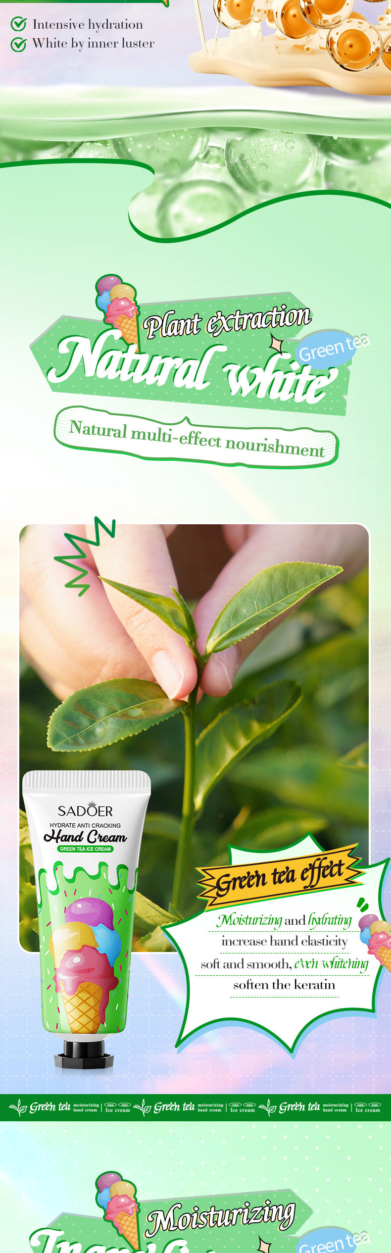 Green Tea Ice Cream Hydrating Hand Cream SADOER Autumn and winter hand cream cross-border foreign trade wholesale