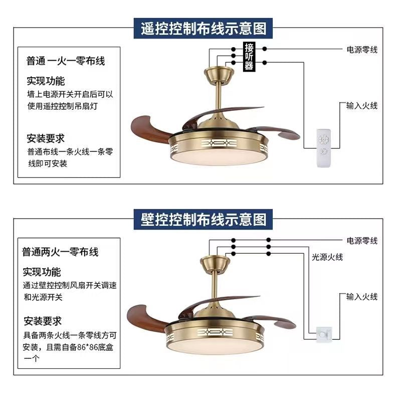 All-Copper Invisible Fan Light Luxury Simple Ceiling Light Designer Modern Living Room Dining Room Bedroom Chandelier Pure Copper