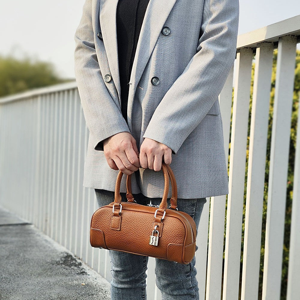 Niche Genuine Leather Women's Boston Handbag2025New Simple Fresh Pillow Bag Versatile Shoulder Crossbody Bag