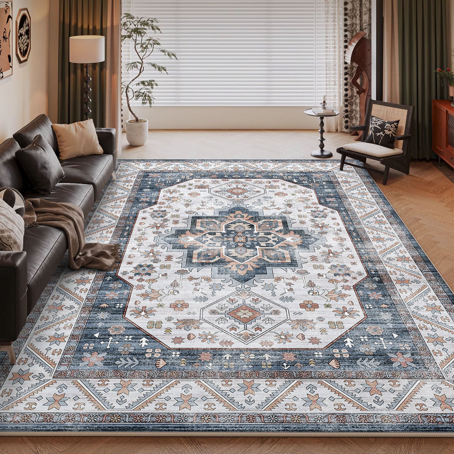 Persian Style Large Area Full Coverage Living Room Carpet, Stain Resistant and Easy to Maintain, Sofa and Coffee Table Decorative Carpet Wholesale