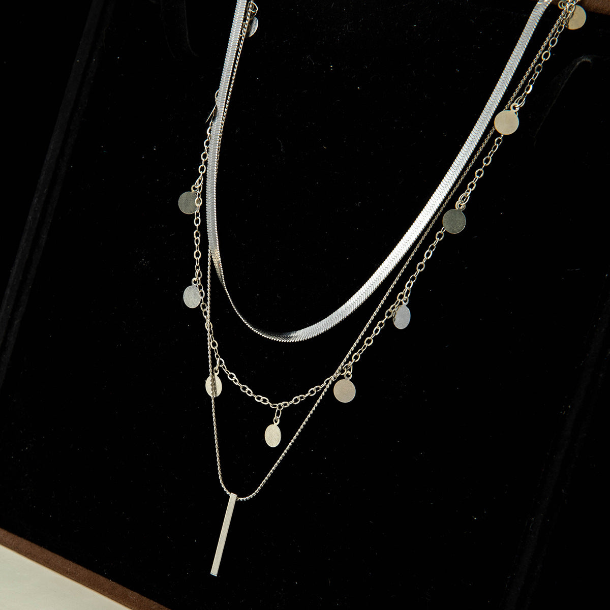 European and American Fashion Collarbone Chain Round Pendant Tassel Multi-layer Stacking Necklace Layered One-word Necklace3Set