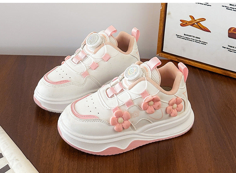 Children's Sports Shoes Spring and Autumn2025New Student Knob Girls' White Sneakers Versatile Casual Girls' Running Shoes