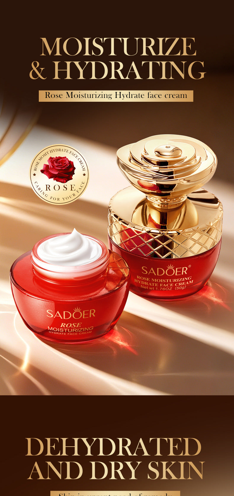 Rose Moisturizing and Skin Rejuvenating Cream SADOER Plant Moisturizing and Hydrating Face Cream Cross-Border Wholesale