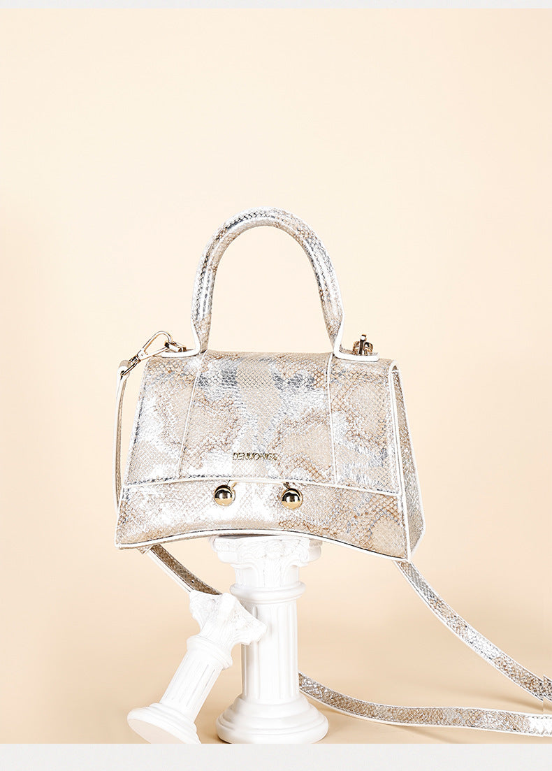 First Layer Snake Pattern Hourglass Bag Female Affordable Luxury Fashion Women's Bag Niche Baguette Handbag All-Match Shoulder Messenger Bag