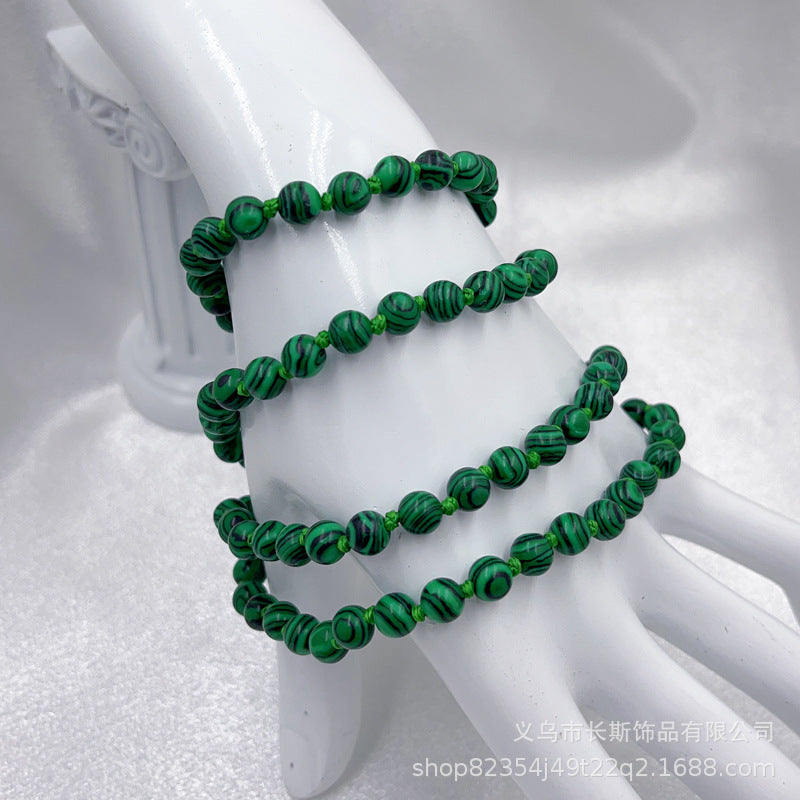 Women's Layered Turquoise Bracelet4mm Small Natural Stone Bracelet108Knotted Snowflake Volcanic Stone Long Bracelet