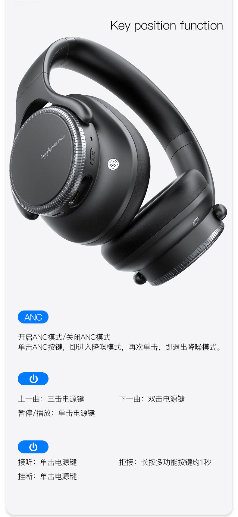 Private Model2025New model with deep bass and long battery life ANC Noise reduction wireless over-ear Bluetooth headphones with patent B15