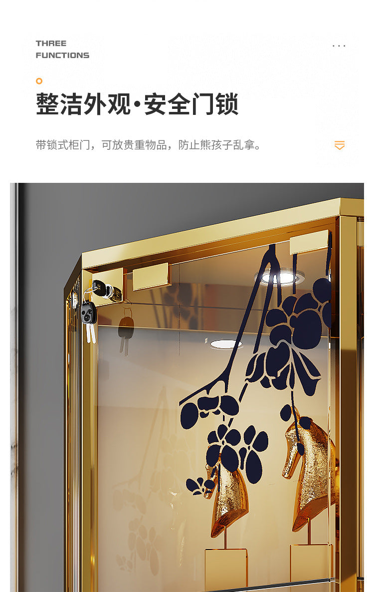 High-End Light Luxury Glass Corner Cabinet Modern Minimalist Living Room Wall Corner Cabinet Triangle Storage Cabinet Sideboard Wine Cabinet