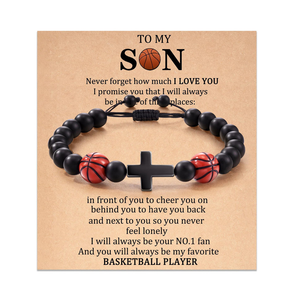 Football Beaded Bracelet to my son Gift Black Matte Coach Bracelet Tiger Eye Stone Baseball Woven Bracelet