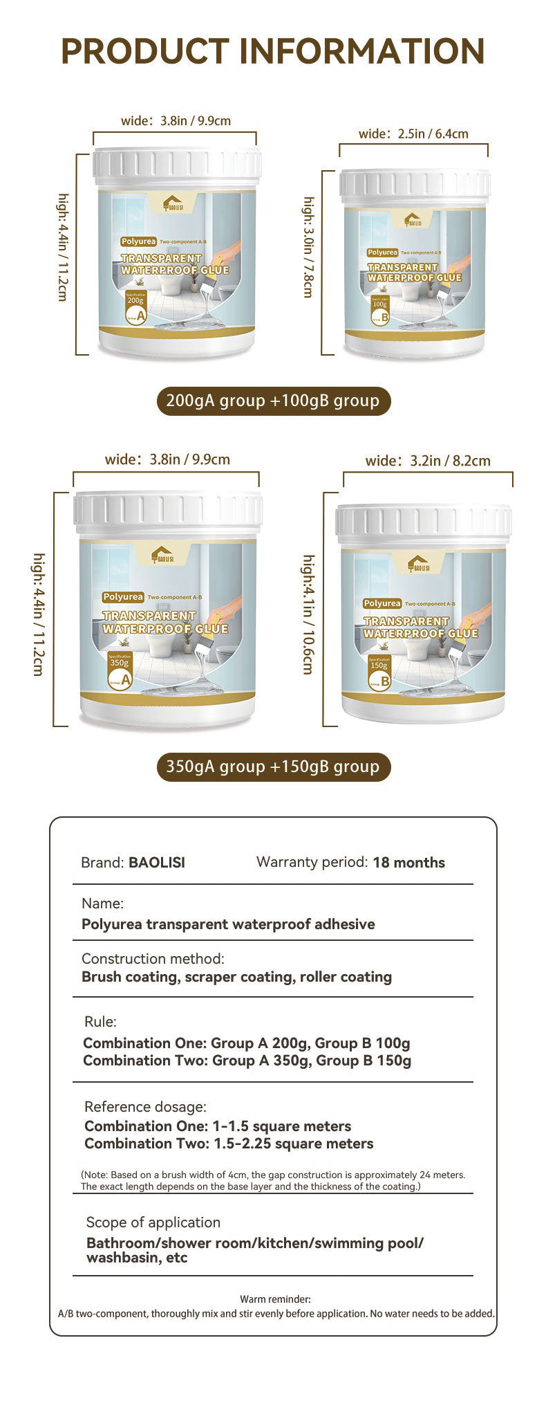 Baolisi Polyurea Transparent Waterproof Adhesive for Roofs, Facades, Tiles, and Bathrooms, Special Leak-Proof Coating