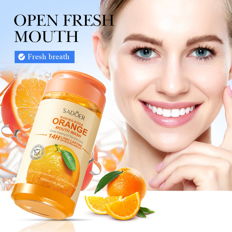 Fruit Mouthwash SADOER Fresh Orange Baking Soda Tooth Stain Remover Mouthwash Bottle Cross-Border Wholesale