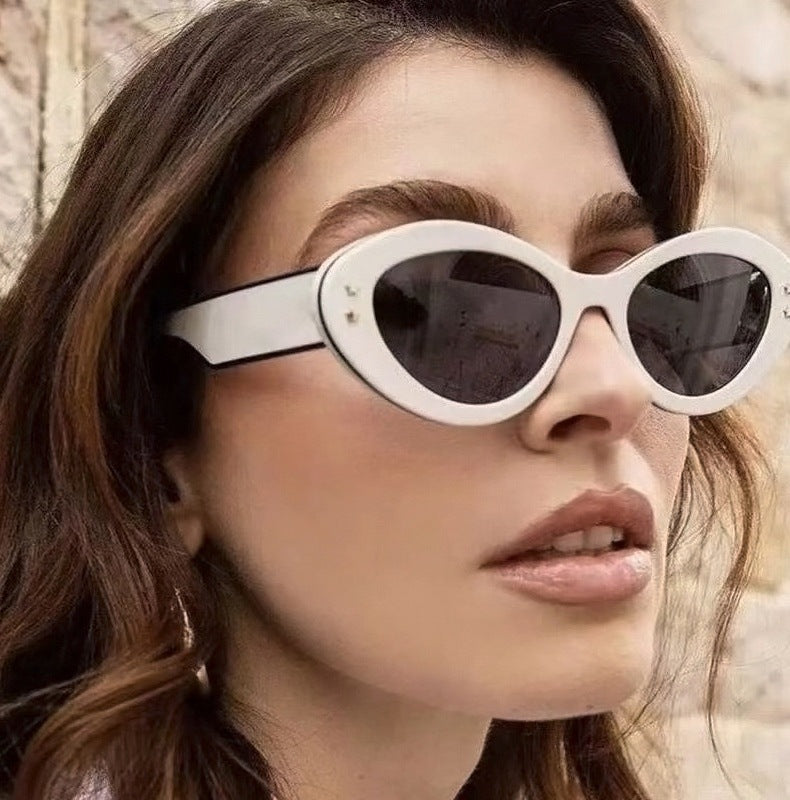 New Wide Mirror Leg Cat Eye Sunglasses for Women, European and American Fashion, High-End Feel Sunglasses sunglasses