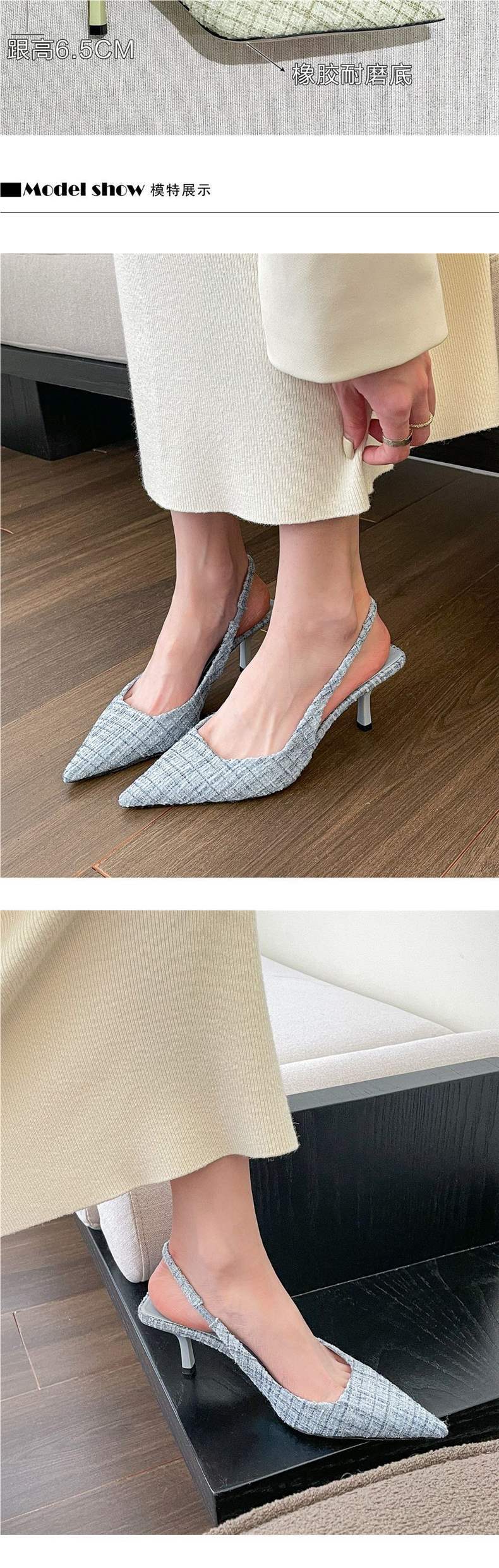 Chanel-inspired Sea Salt Blue Pointed High Heel Sandals2025New Women's Shoes with Open Back and Half Closed Toe Fashion Single Shoes