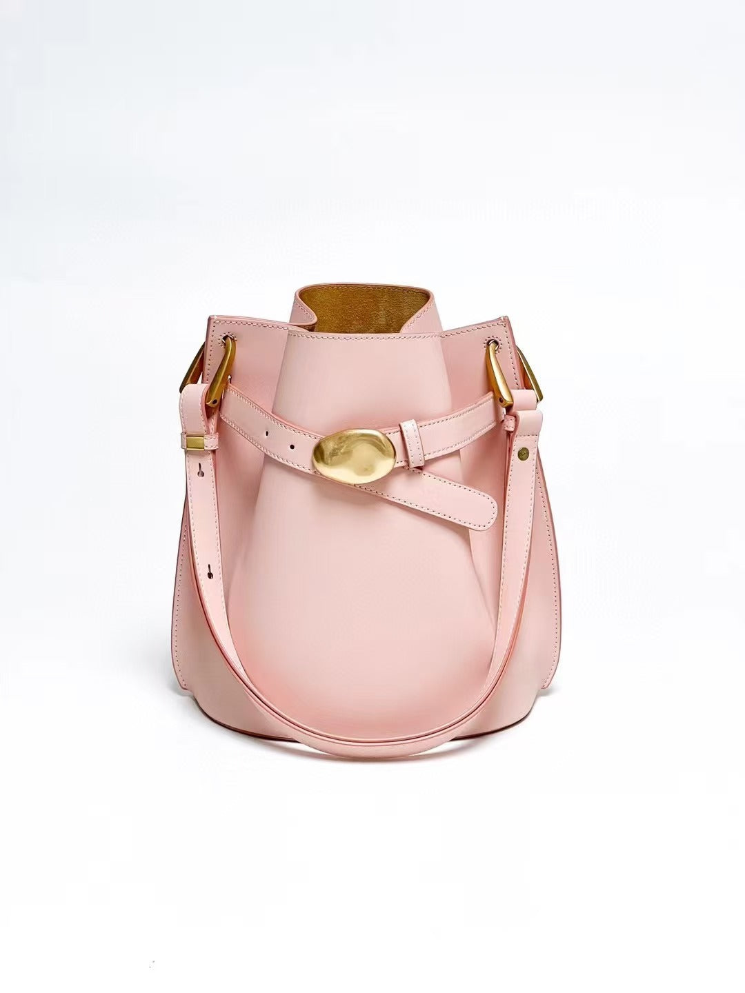 Frosted Leather Bucket Bag Genuine Leather Korean Style Versatile Niche Design Light Luxury Handbag Single Shoulder Crossbody Women's Bag Large Capacity