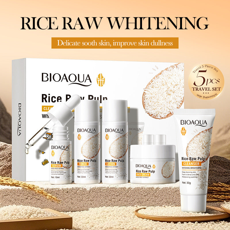 Rice Puree Whitening Travel Five-Piece Set BIOAOUA Cleansing and Moisturizing Set  Wholesale