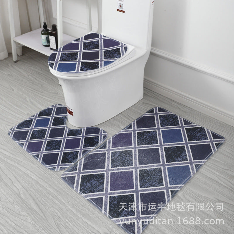 Coral Fleece Toilet Three-Piece Set Bathroom Mat Flannel Water Absorption Non-Slip Foot Mat Manufacturer Label
