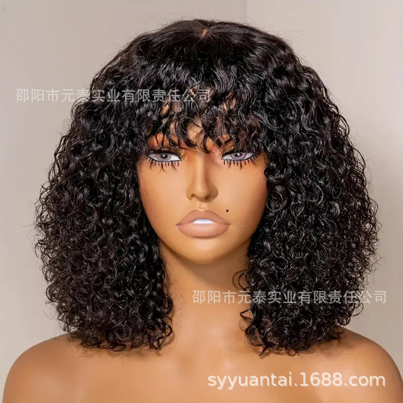 Curly Wig With BangsVirgin Human Hair Wig Bangs For Women