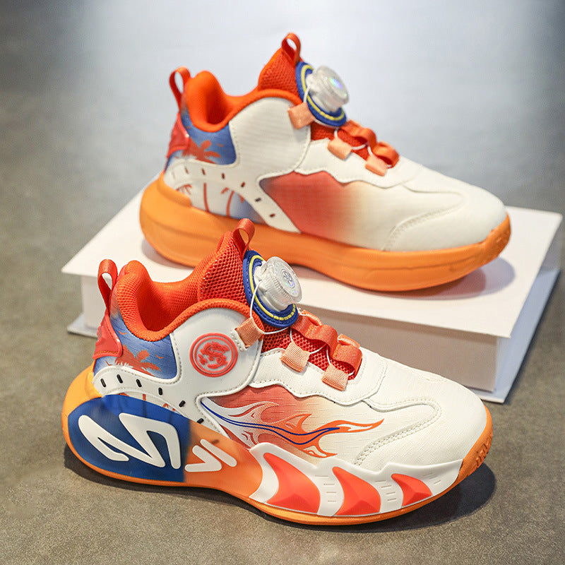 Chinese Style Girls' Shoes2025Autumn New Mesh Breathable Running Sports Shoes Children's Anti-Slip Wear-Resistant Basketball Shoes