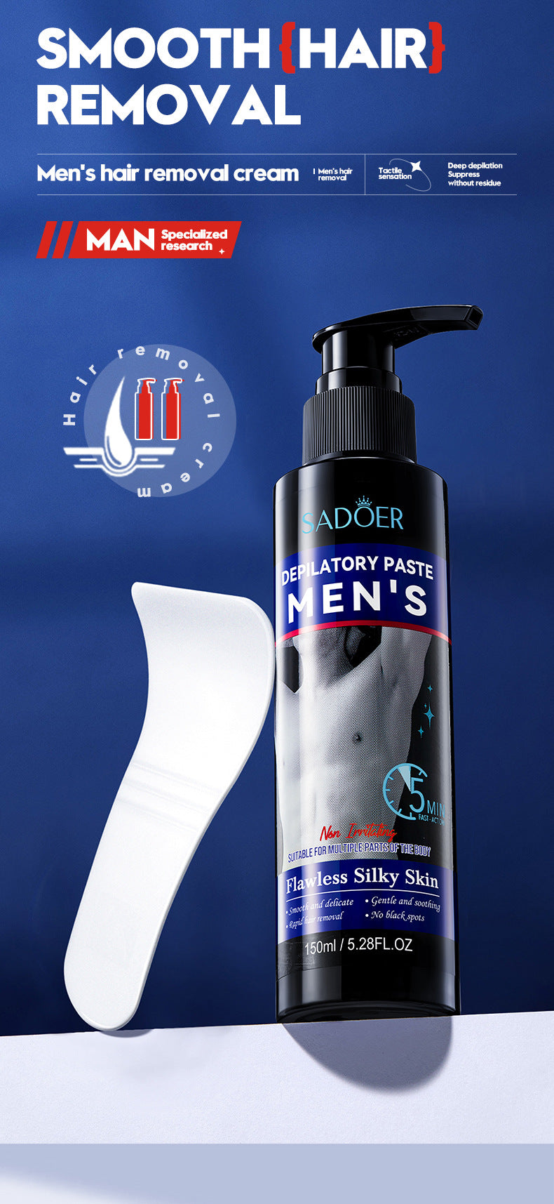 Men's Smooth Hair Removal Cream SADOER Non-irritating Underarm Body Hair Removal Cream Cross-Border Wholesale
