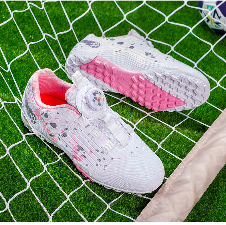 Rotating Button New Children's Soccer Shoes Girls' Spike Training Shoes Girls' Elementary School Sneakers Sports Shoes