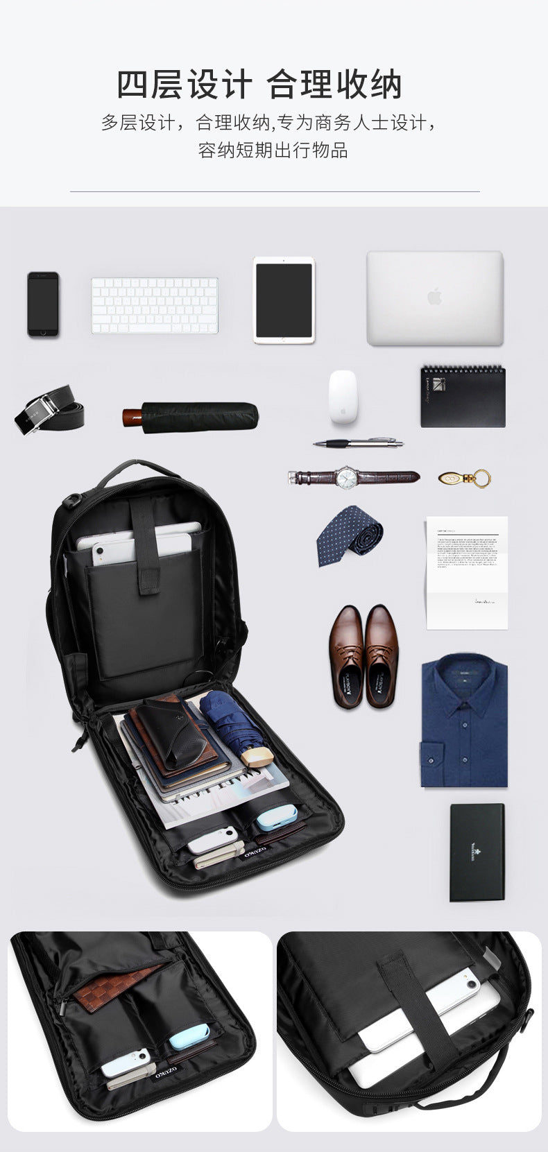 OZUKO Business Backpack Double Shoulder Laptop Bag for Men Lightweight Handheld College Student Commuting Waterproof Notebook Backpack