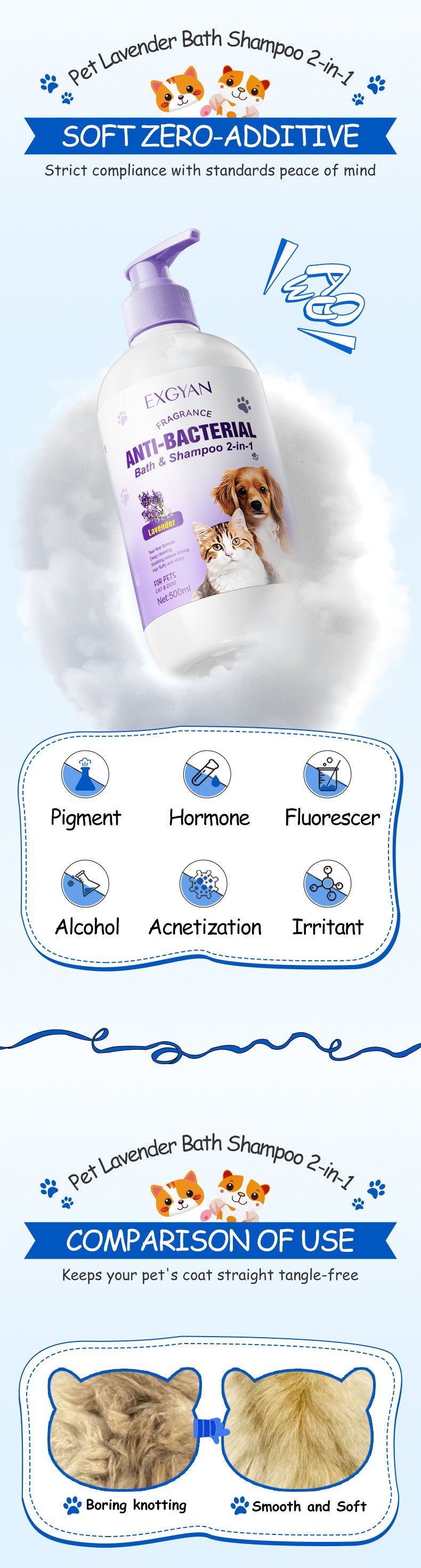 Pet Lavender Bath and Shampoo 2-in-1 EXGYAN Cat and Dog Bath Gel Cross-Border Wholesale