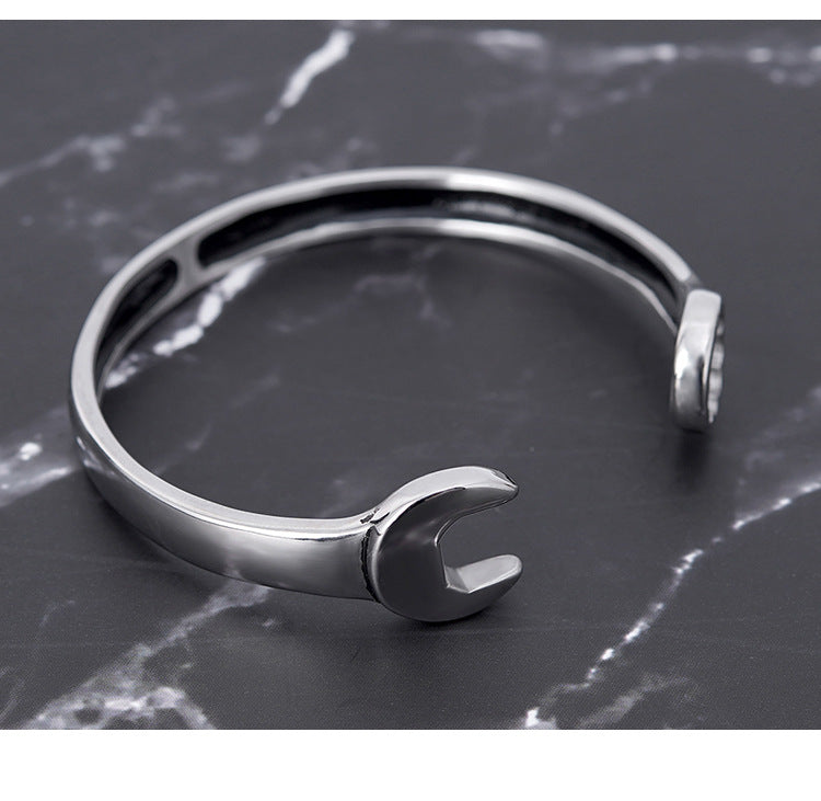 New Titanium Steel Fashion Personality Trendy Cool Men's Open Stainless Steel Wrench Bracelet Factory Wholesale