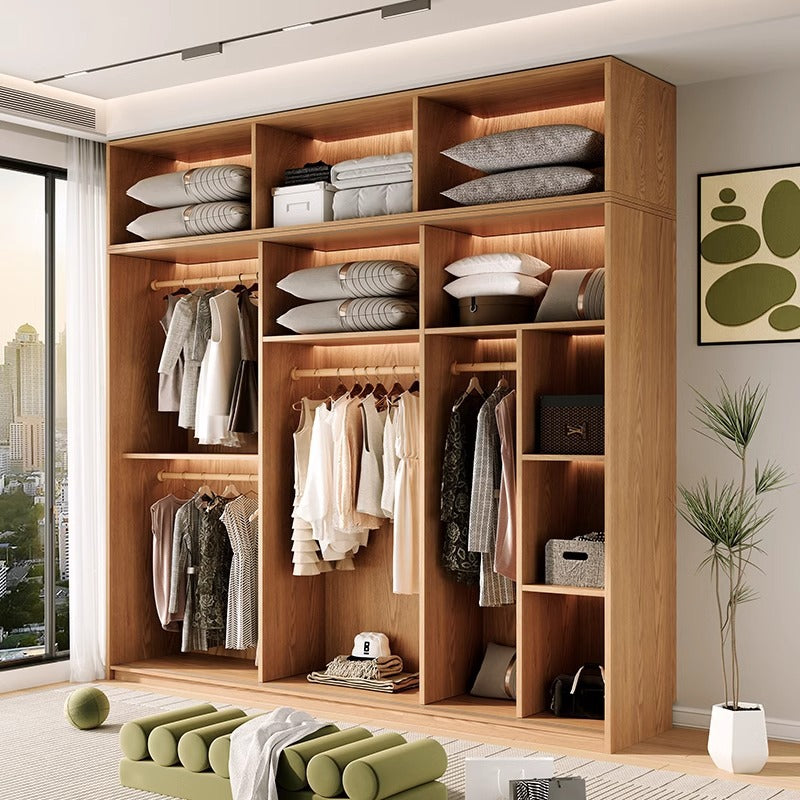 All Solid Wood Oak Sliding Door Wardrobe for Home Bedroom, Natural Wood Style, Modern Minimalist Wardrobe, Master Bedroom Wardrobe Customization