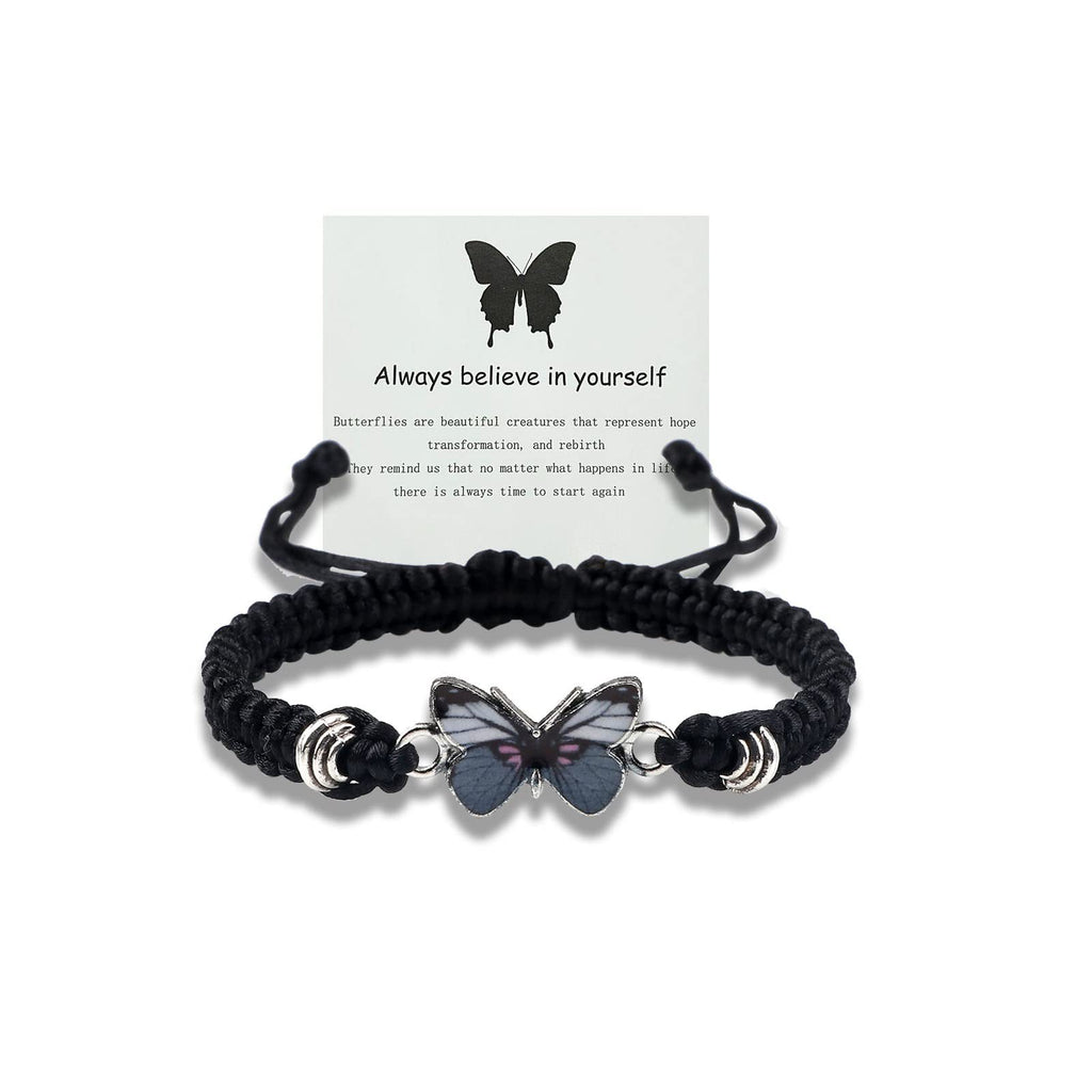 Adjustable Handmade Woven Bracelet with Oil Drop Alloy Pendant, Double Loop Butterfly Women's Woven Bracelet
