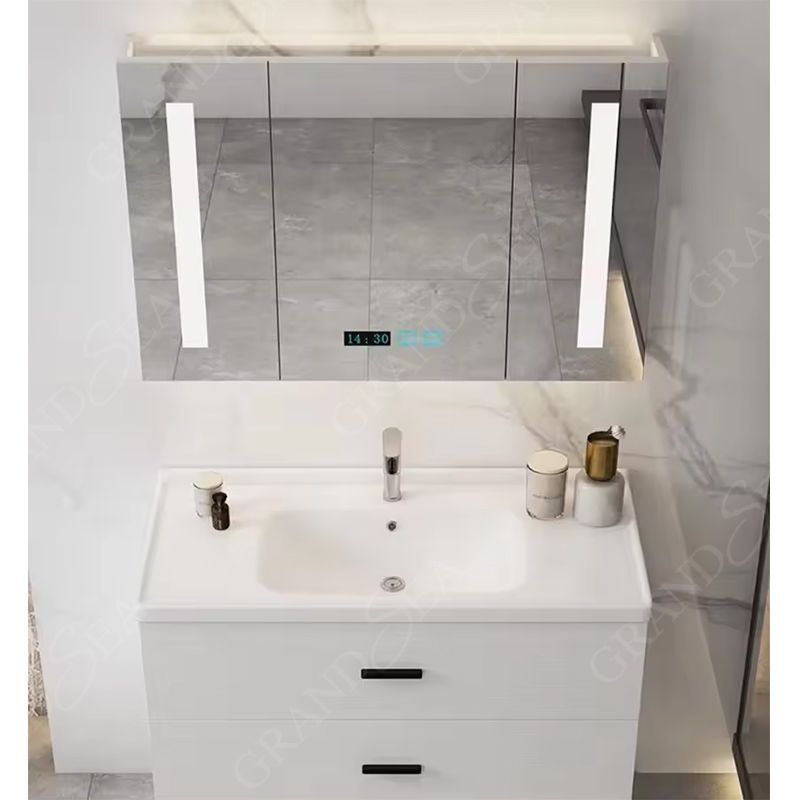 High Glossy White 120cm Width Stock Clearance Bathroom Vanity Wall Mounted Glass Basin With Mirror