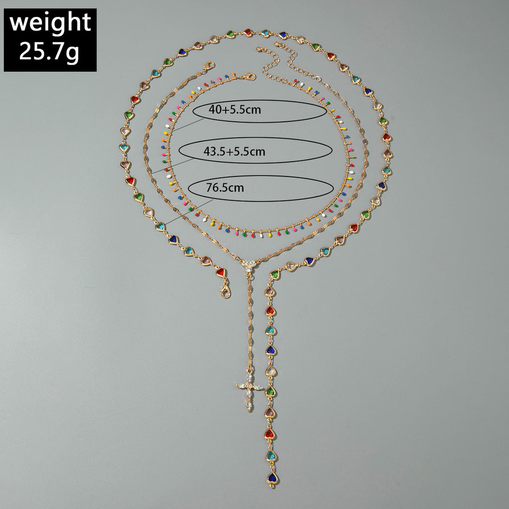 European and American Jewelry Retro Light Luxury High-end Cross Necklace Fashionable Tassel Multi-layer Stacking Wear Y Type Necklace