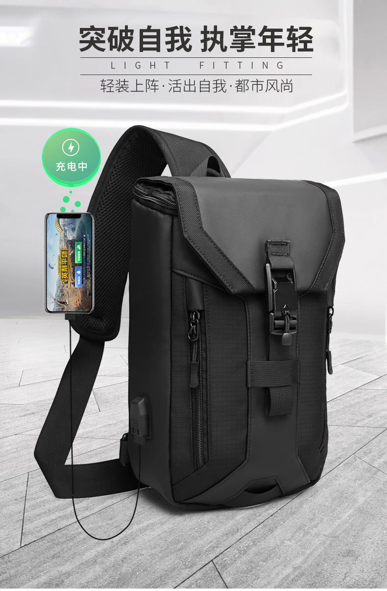 OZUKO Men's Chest Bag Trendy Brand USB Crossbody bag, water-resistant, lightweight, large capacity, single shoulder bag, outdoor chest bag