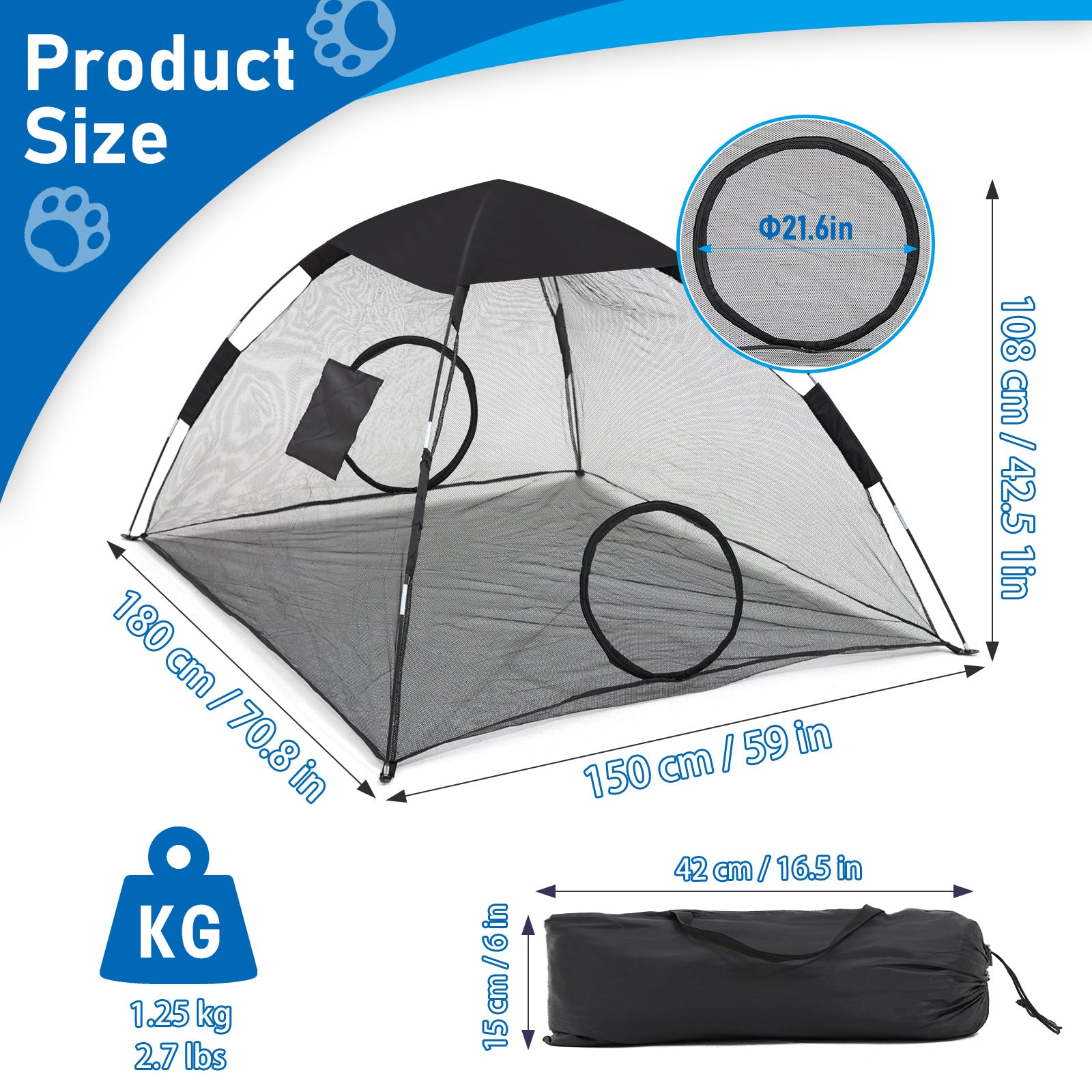 New Pet Tent Outdoor Large Space Thickened Mesh Tent Anti-Mosquito Cat Dog House Park Camping Tent