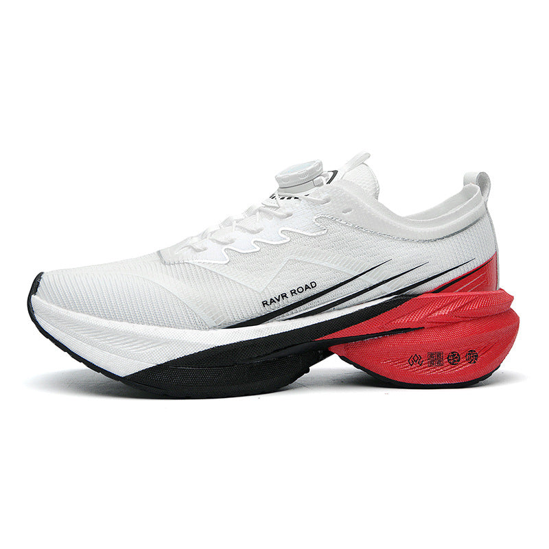 Summer New Hollow Breathable Rotating Buckle Racing Running Shoes Full Palm Carbon Plate Thick Sole Cushioning Sports Shoes