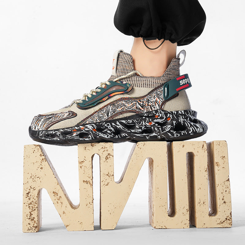 2025Foreign Trade Large Size Breathable Mesh National Trend Casual Sports Shoes with Ultra-light Sole and Height-increasing Fashion Dad Shoes