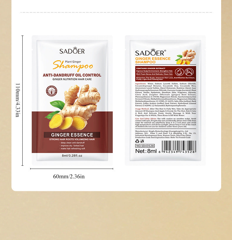 Ginger Shampoo Sachet SADOER Moisturizing, Smooth, Deep Cleansing, Portable Pack, Cross-Border Foreign Trade Wholesale
