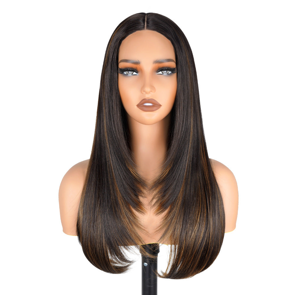Factory Direct Cross-Border Wigs High Light Straight Layers Lace  Front Wig
